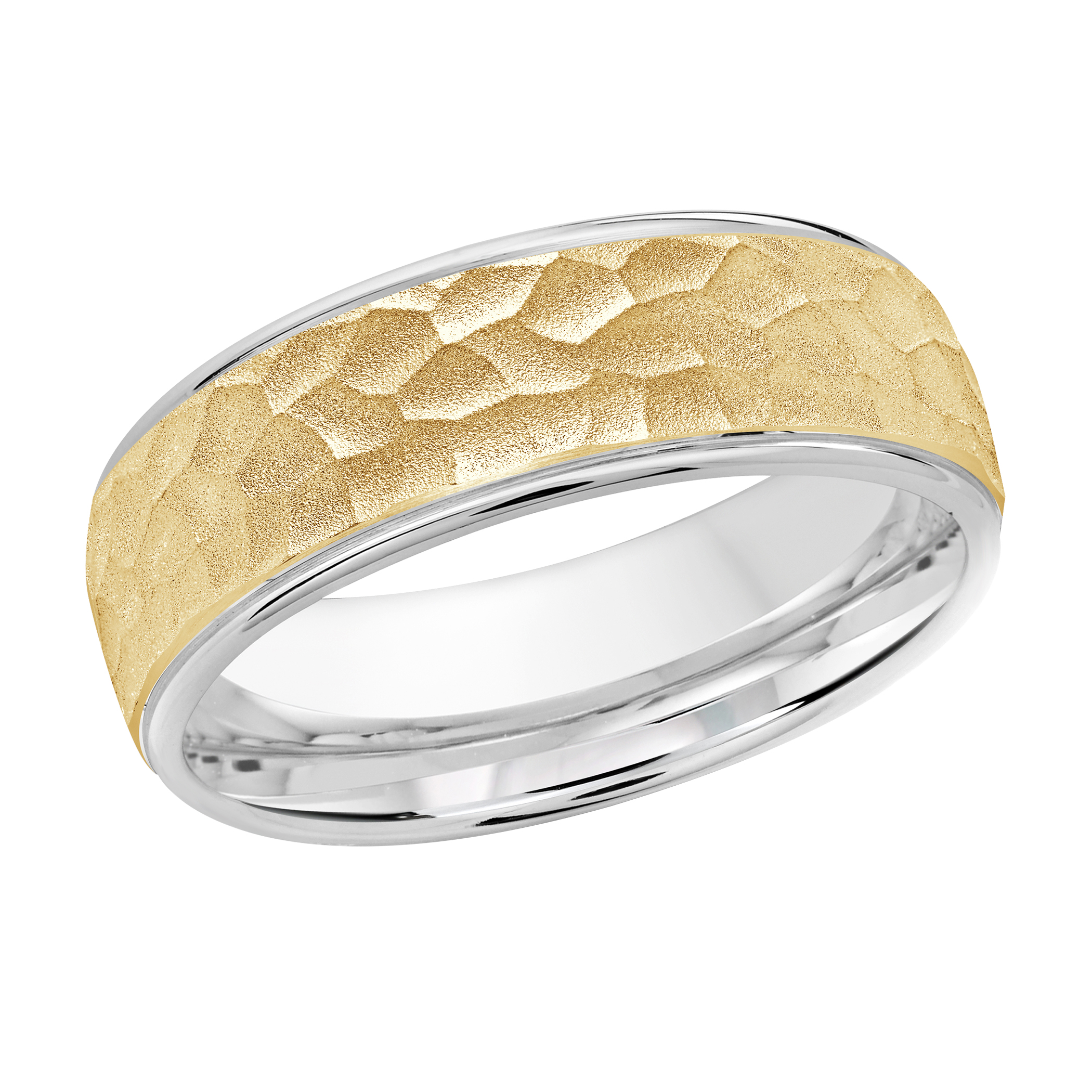 Two-tone Hammered Yellow Gold & White Gold Wedding Band, 7mm
