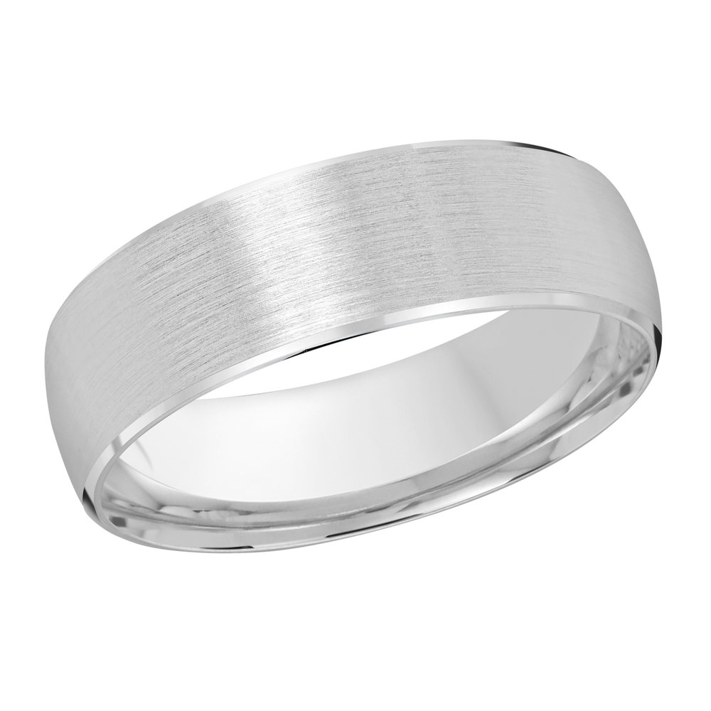 White Gold Men's Wedding Band Full Brushed Satin Finish, Polished Beveled Edges, 7mm