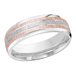 Tri-tone Gold Men's Wedding Band White Gold With Rose Gold Brushed Stripes, 7mm