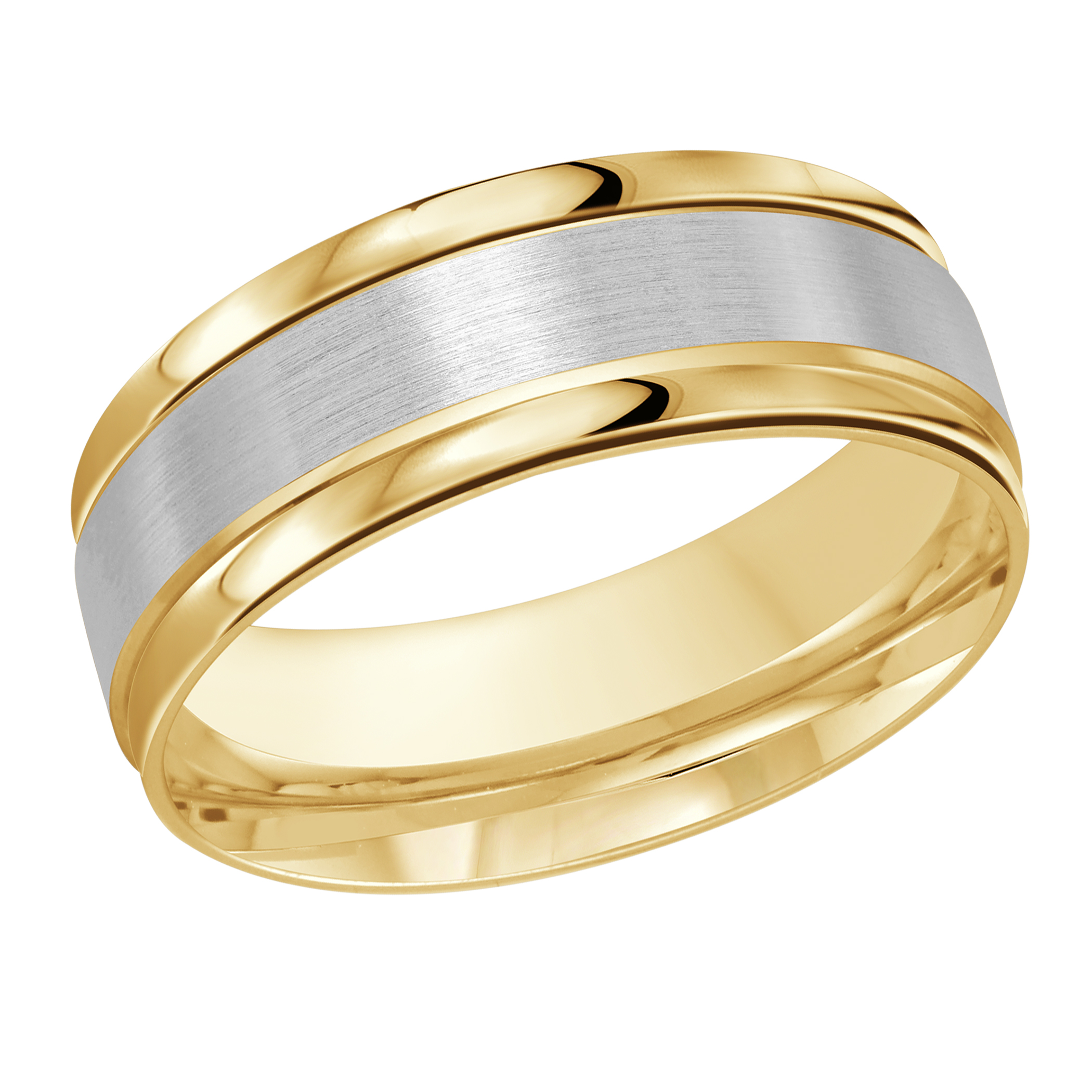 Two-tone Gold & White Gold Ring Brushed Center With Polished Edges Wedding Band, 8mm