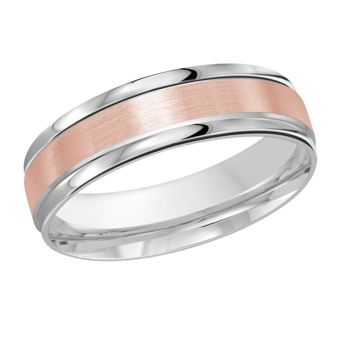 Two-tone White & Rose Gold Men's Wedding Band Brushed Rose Gold Center, 6mm
