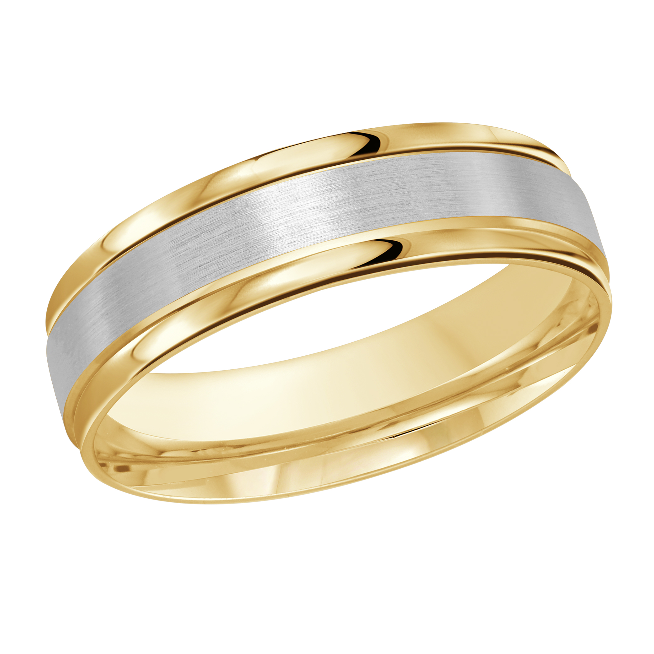 Two-tone Yellow & White Gold Men's Wedding Band Brushed White Gold Center, 6mm