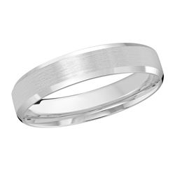 White Gold Men's Wedding Band Full Brushed Satin Finish, Beveled Polished Edges, 4mm