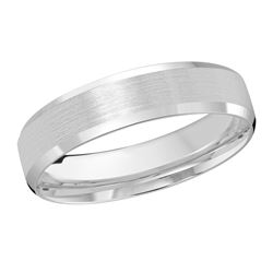 White Gold Men's Wedding Band Full Brushed Satin Finish, Beveled Polished Edges, 5mm