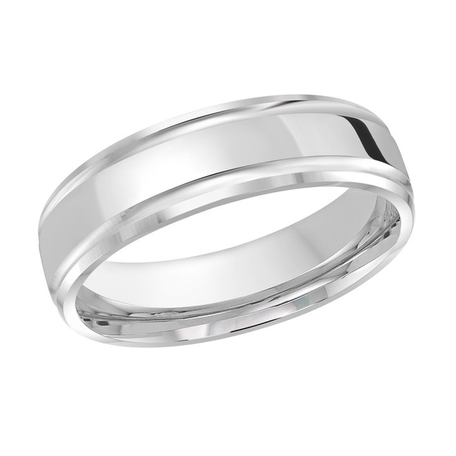 White Gold Men's Wedding Band Brushed Satin Center Stripe, Polished Edges, 6mm itemprop=