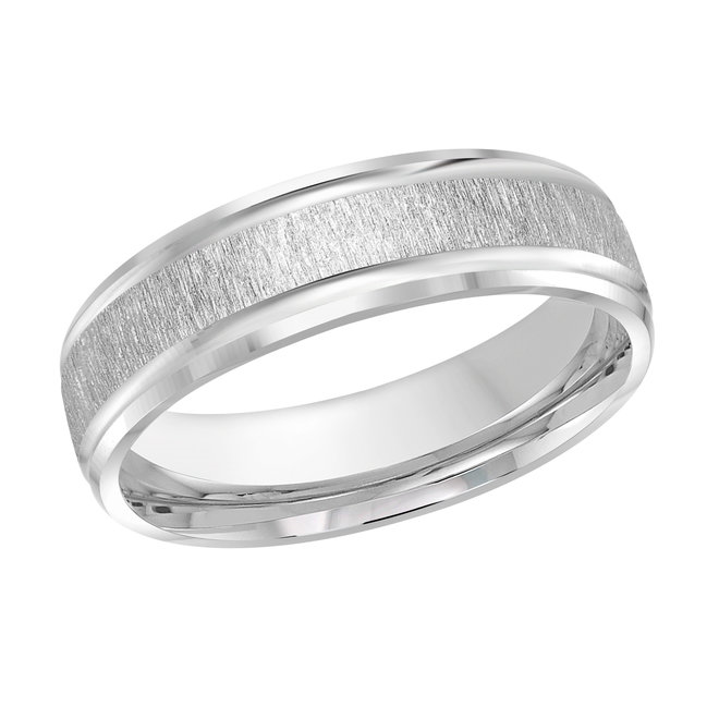 White Gold Men's Wedding Band Brushed Satin Center Stripe, Polished Edges, 6mm itemprop=
