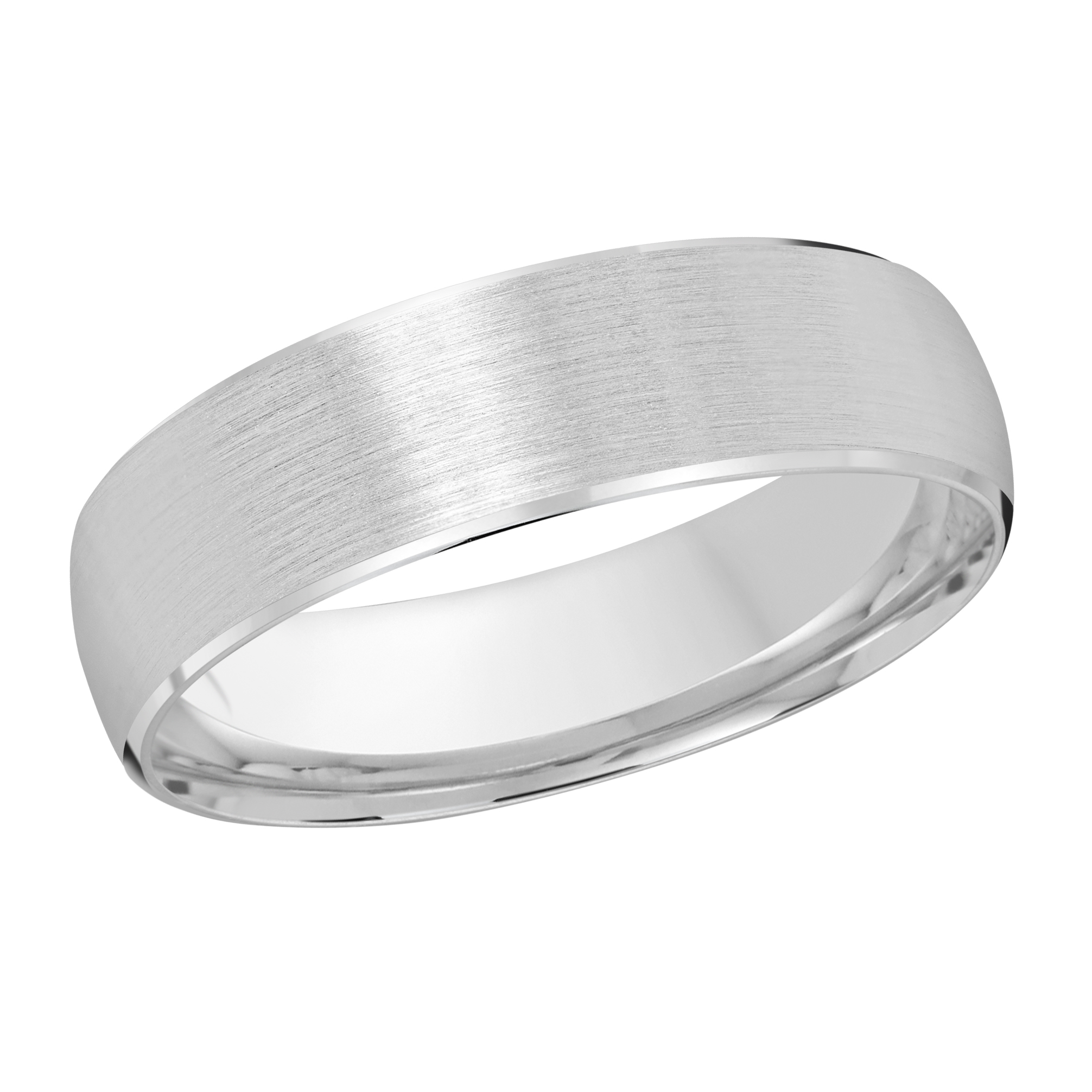 White Gold Men's Wedding Band Full Brushed Satin Finish, Beveled Polished Edges, 6mm itemprop=