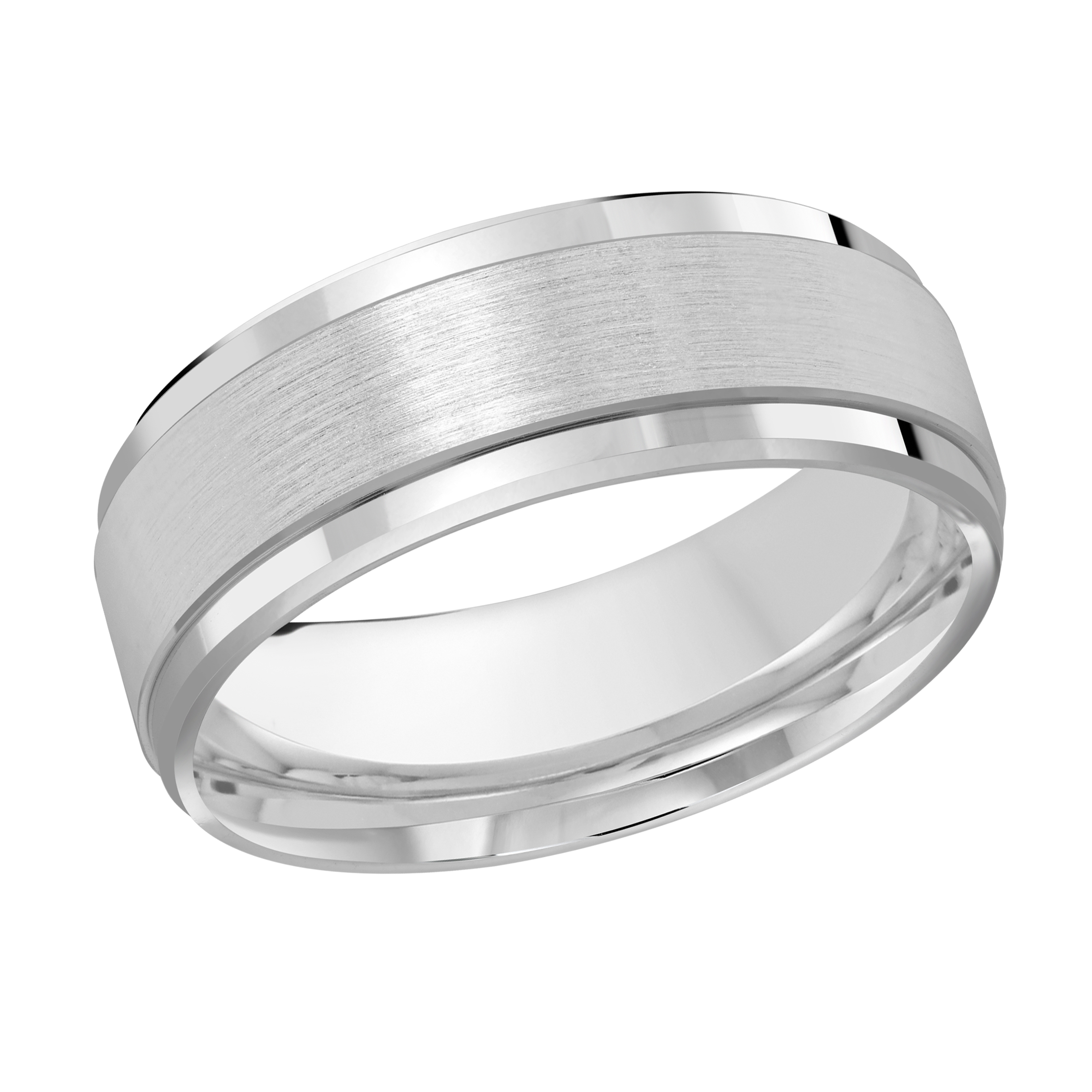 White Gold Men's Wedding Band Brushed Satin Center, Polished Edges, 7mm itemprop=
