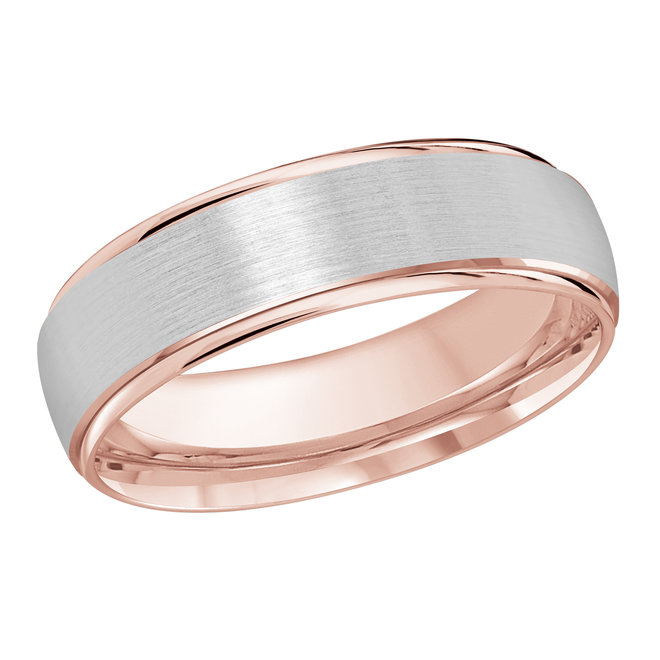 Two-tone Rose & White Gold Men's Wedding Band Brushed Satin Center, Polished Rose Edges, 6mm itemprop=