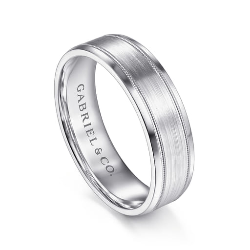 White Gold 6mm - Satin Polish Center And Milgrain Edge Men's Wedding Band