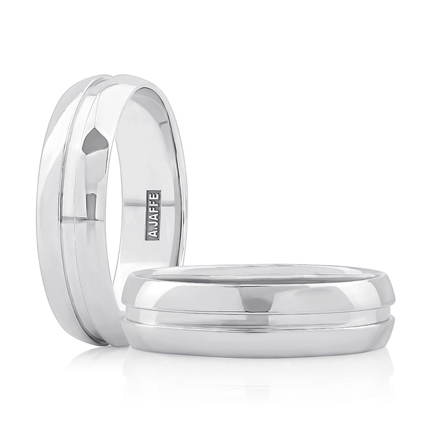 Classic Centre Striped Polished Men's Wedding Band 7mm White Gold