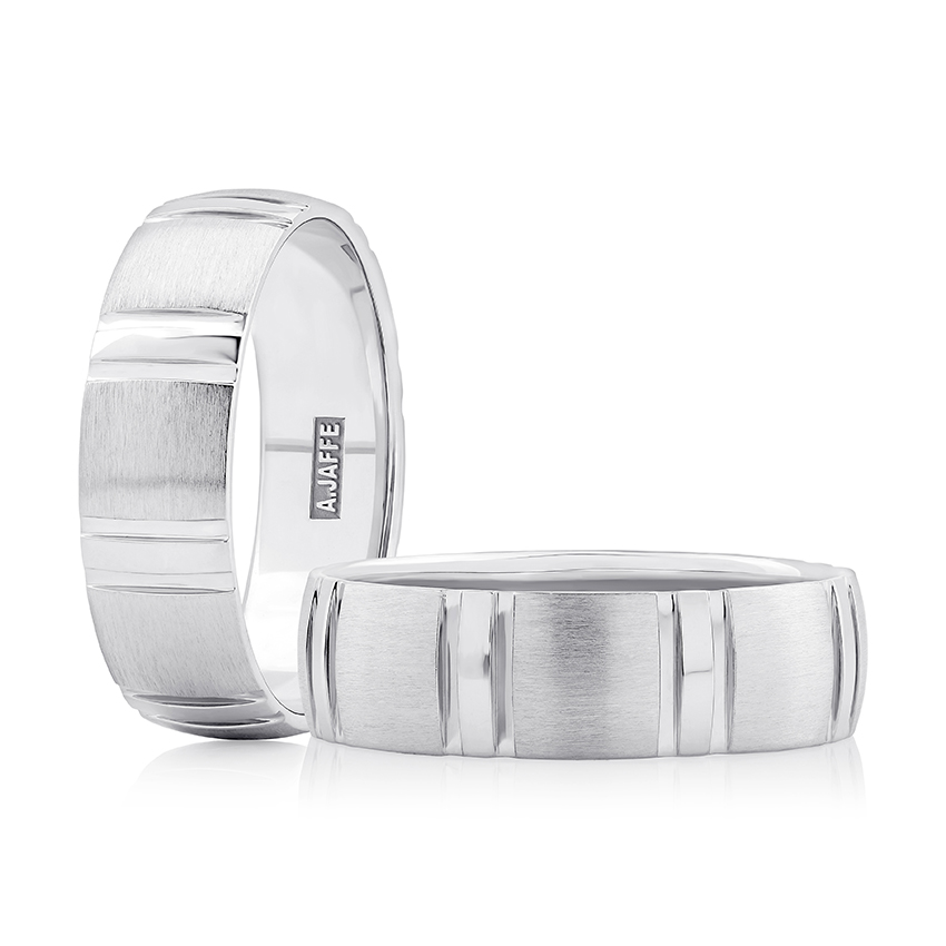 Polished Vertical Lines And Matte Finish Platinum Platinum Men's Wedding Band 6.5mm
