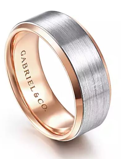 G&c 14kt Rg/wg 8mm Two-tone Rg Edge Wg Center Satin Finish Mens Band Serial #s2051166 itemprop=