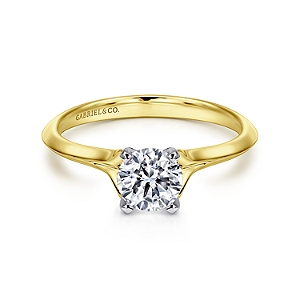 G&c  Cz Ctr 14k Yg/wg *ellis* Solitaire Ring Mounting For A 1.0ct Round Ctr Serial #s1966078