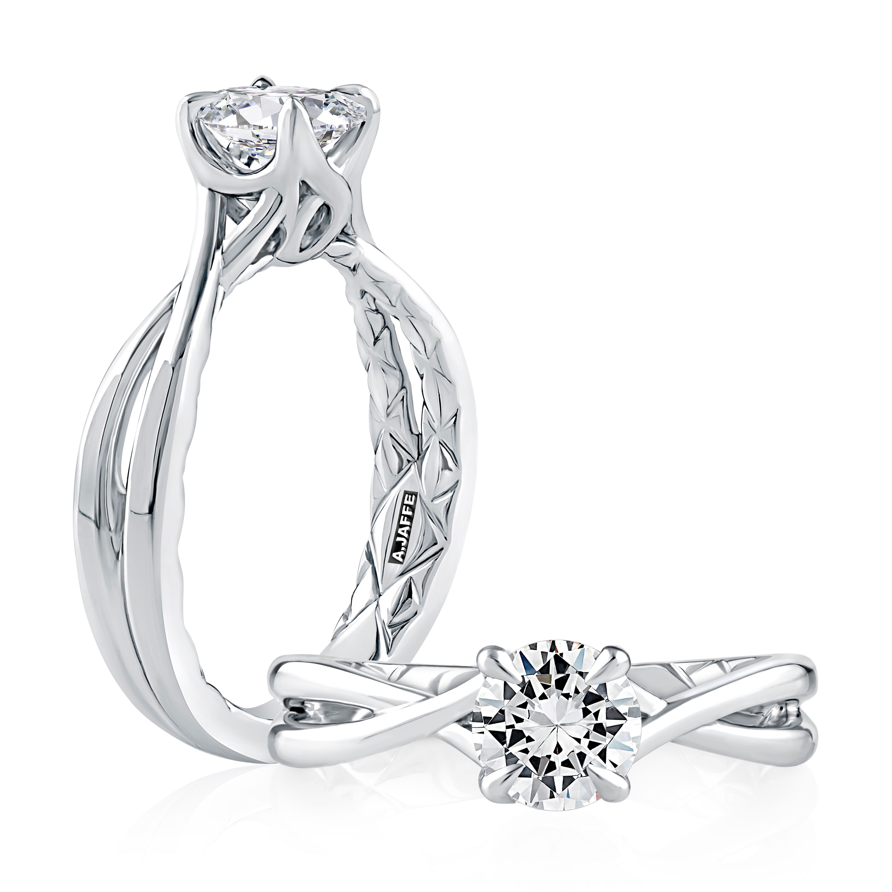 A. Jaffe Cz Center 18kt Wg Solitiare W/ Twisted Shank For 1.0ct Rd Center