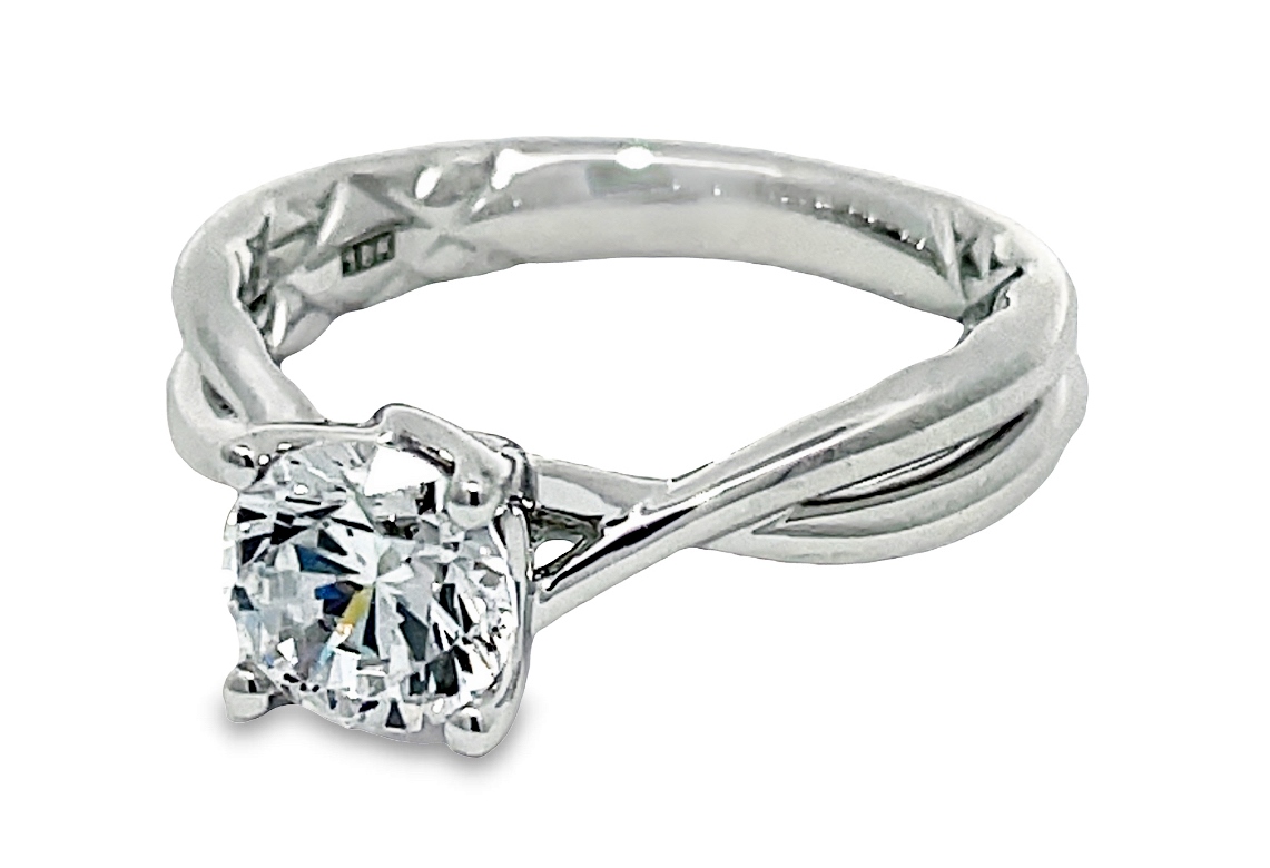 A. Jaffe Cz Center 18kt Wg Solitiare W/ Twisted Shank For 1.0ct Rd Center