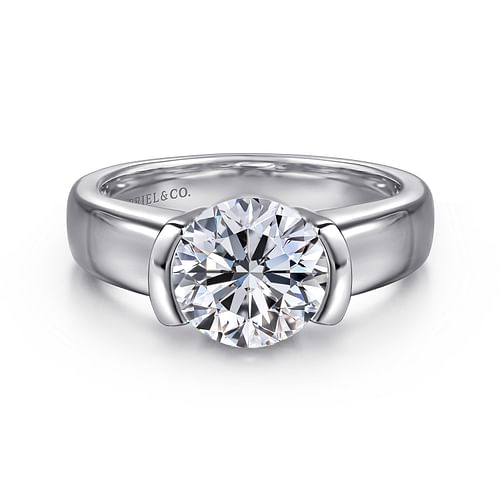 14k White Gold Half-bezel Solitaire Ring Setting