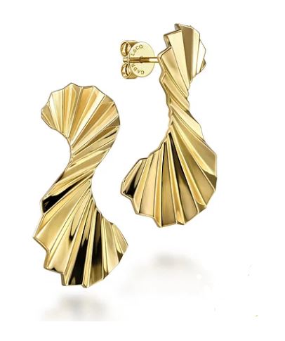 G&c 14kt Yg Diamond Cut Texture Free Form Drop Earrings Serial #s1965537