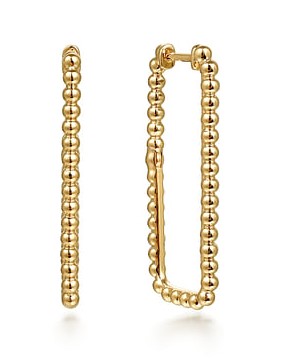 G&c 14kt Yg Bujukan Bead Rectangle Hoop Earrings Serial #s1966114
