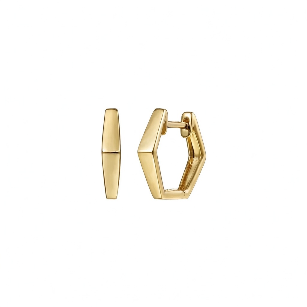 14k Yellow Gold Geometric Huggie Earrings