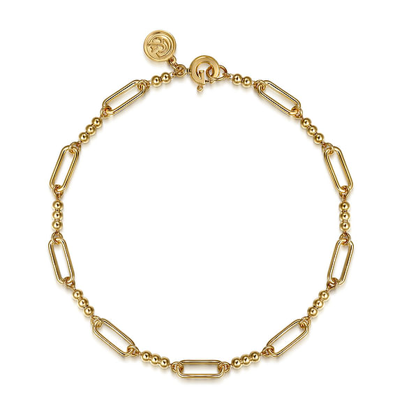 G&c 14kt Yg Bujukan Bead And Paperclip Link Chain Bracelet Serial #s1966104