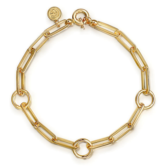 G&c 14kt Yg Plain Gold Paperclip And Circle Link Chain Bracelet Serial #s1966101