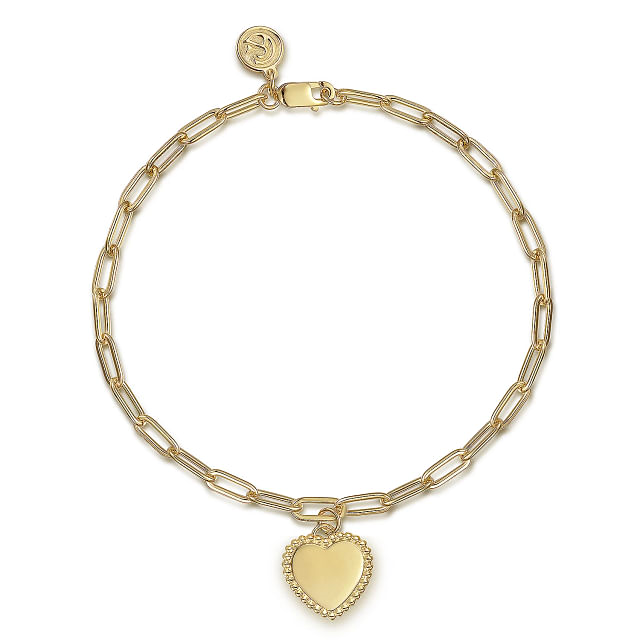 G&c 14kt Yg Paperclip Chain Bracelet With Bujukan Framed Heart Charm Serial# S2091705
