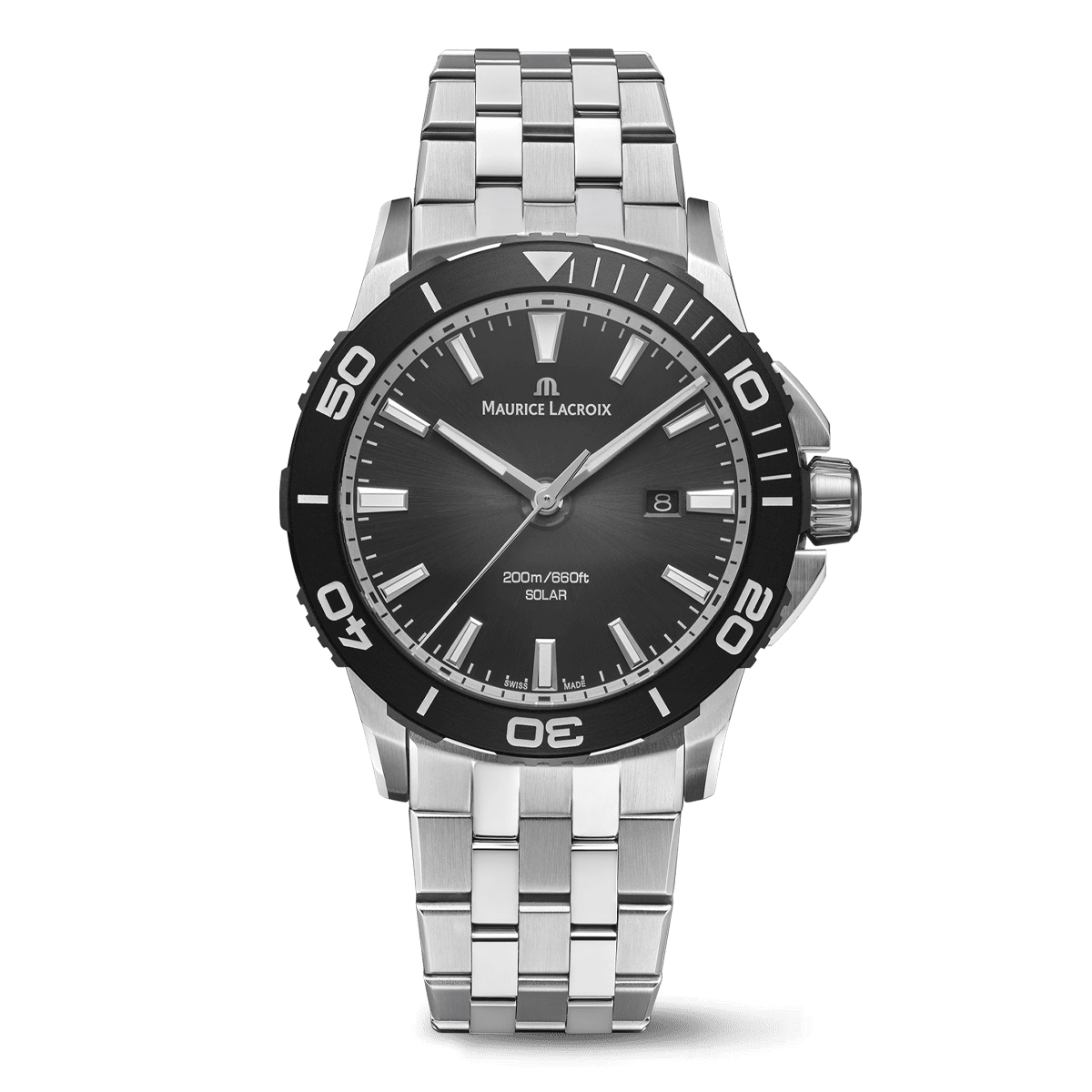 Stainless Steel Solar Quartz Watch, 42mm