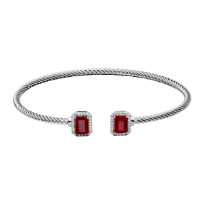 Sterling Silver Dyed Red Corundum And White Topaz Cuff Bracelet