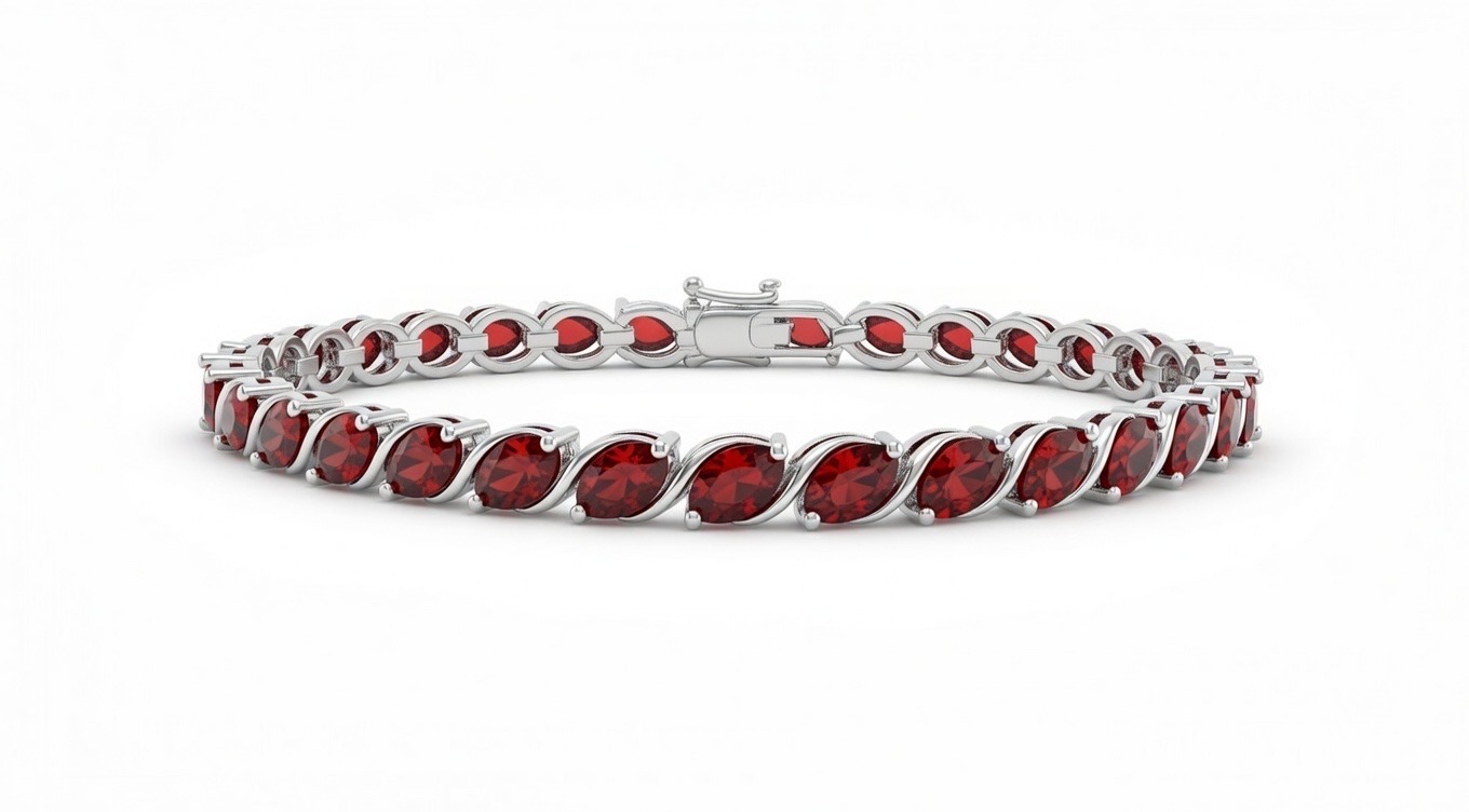 Sterling Silver Garnet Marquise Tennis Bracelet