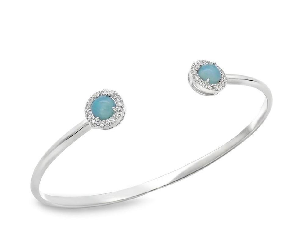 Sterling Silver Milky Aquamarine And White Topaz Cuff Bracelet