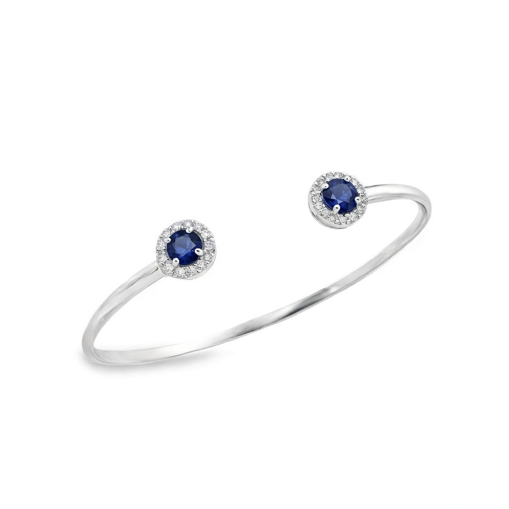 Sterling Silver Dyed Blue Corundum And White Topaz Cuff Bracelet