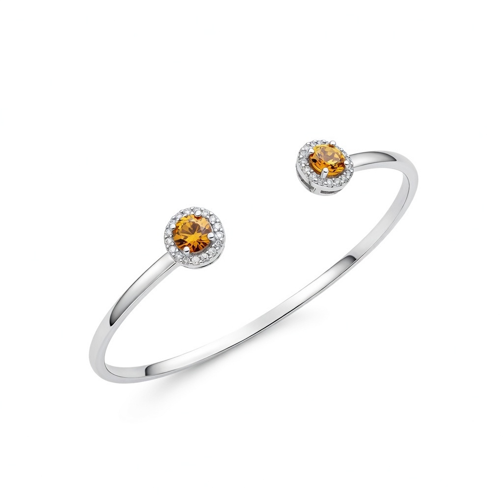 Sterling Silver Citrine And White Topaz Cuff Bracelet
