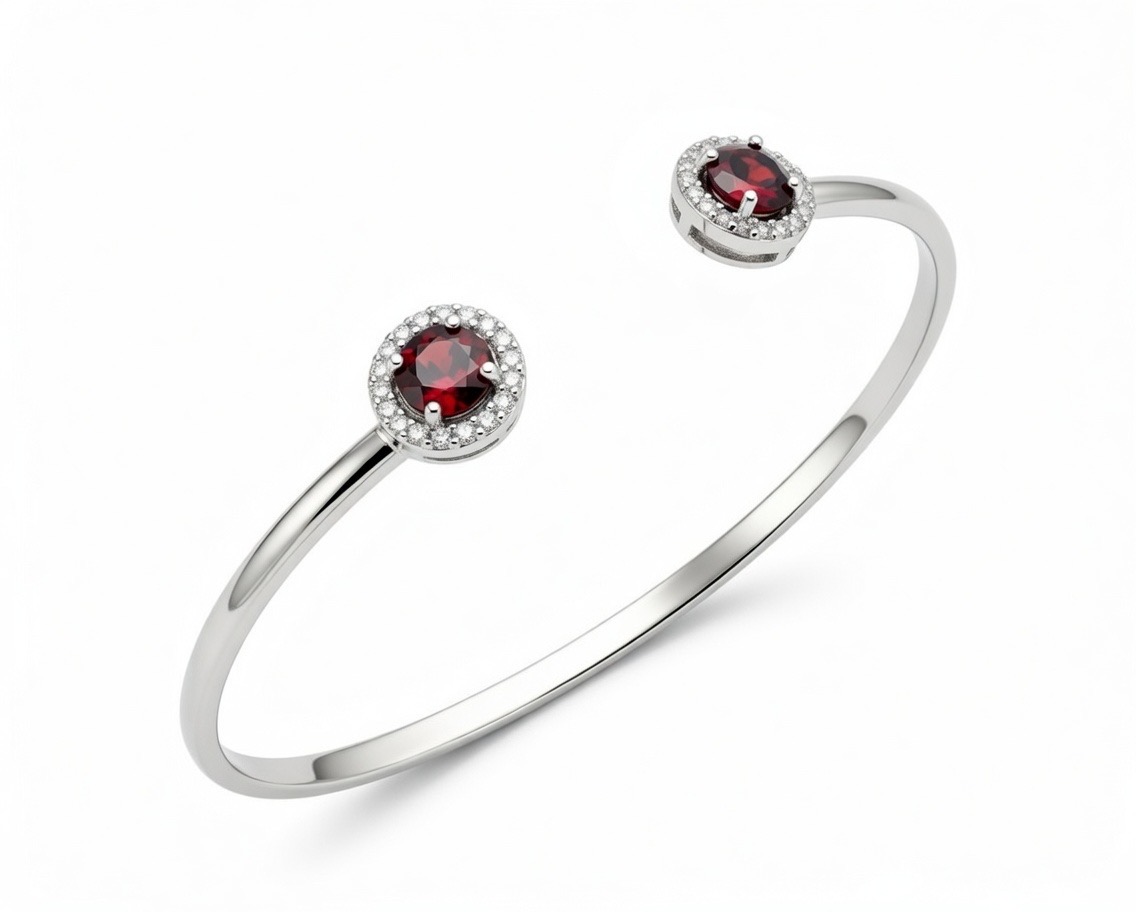 Sterling Silver Garnet And White Topaz Cuff Bracelet