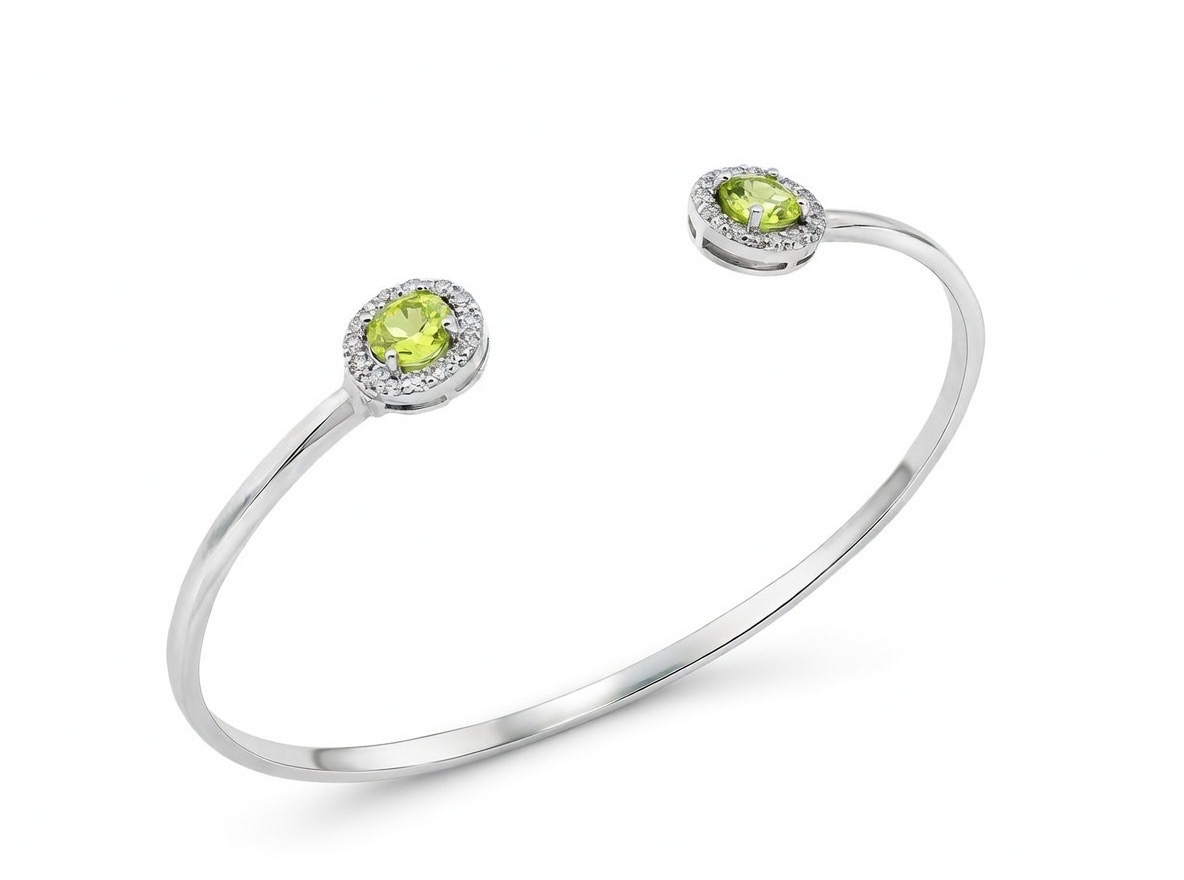 Sterling Silver Peridot And White Topaz Cuff Bracelet