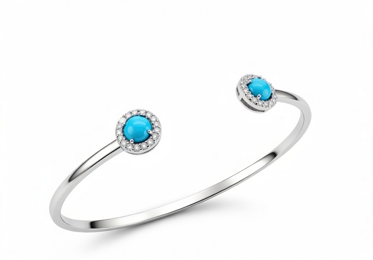 Sterling Silver Sleeping Beauty Turquoise And White Topaz Cuff Bracelet