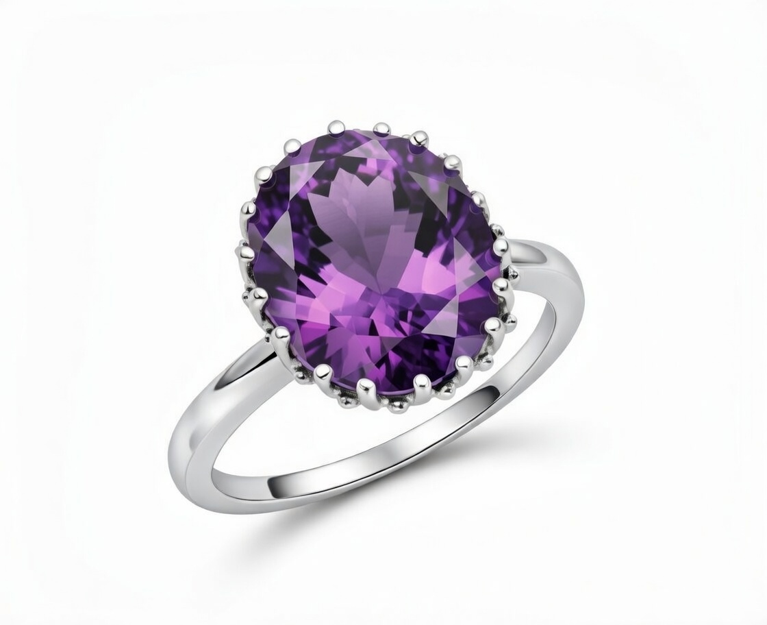 Sterling Silver Oval Amethyst Ring