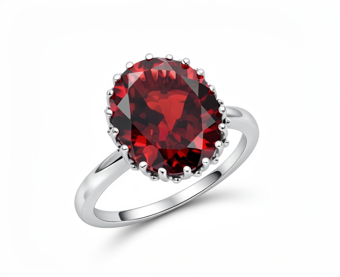Sterling Silver Oval Garnet Ring