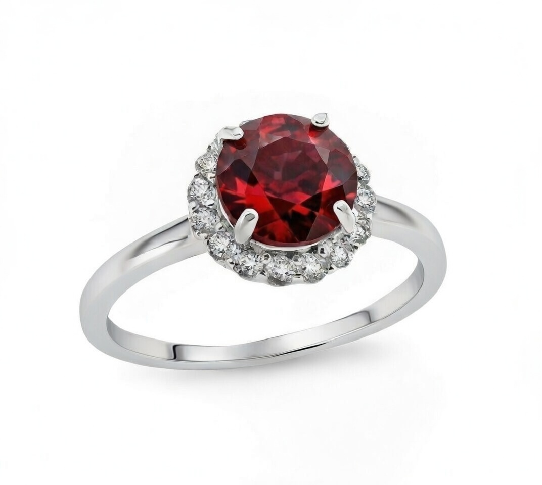 Sterling Silver Dyed Red Corundum And White Topaz Ring