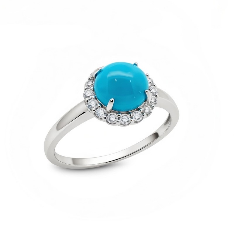 Sterling Silver Sleeping Beauty Turquoise And White Topaz Ring