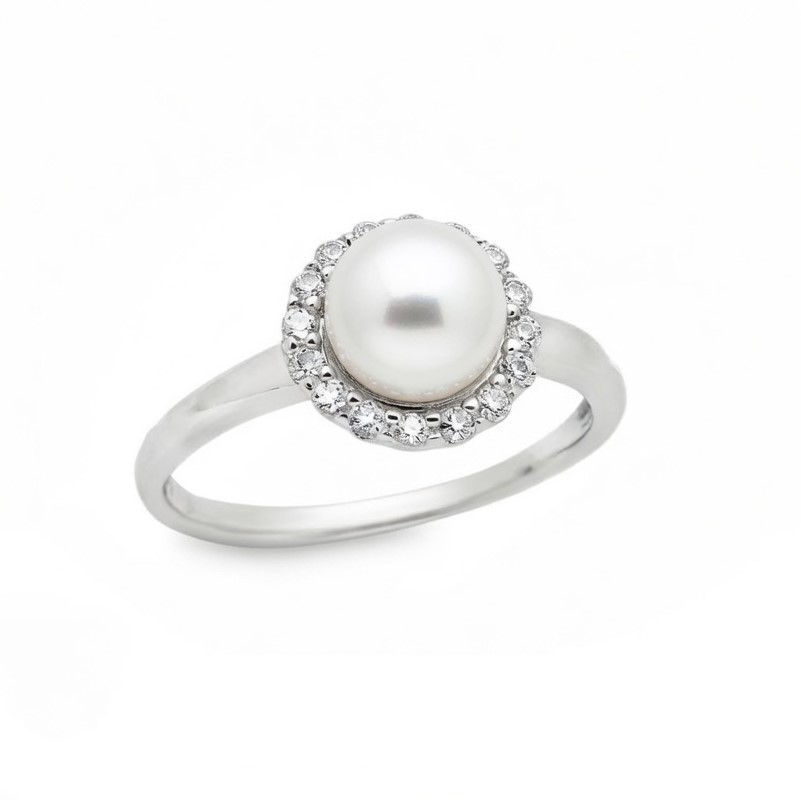 Sterling Silver White Pearl And White Topaz Ring