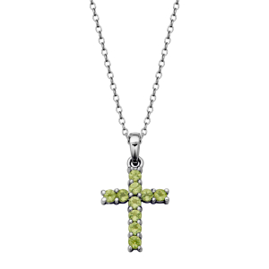 Sterling Silver Genuine Peridot Cross Pendant With Chain Extender