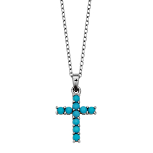 Sterling Silver G Sleepy Beauty Turquiose Cross Pendant With Chain Extender