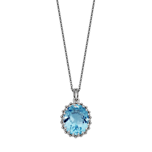 Sterling Silver Genuine Blue Topaz Oval 12x10mm Pendant With Chain Extender