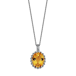 Sterling Silver Genuine Citrine Oval 12x10mm Pendant With Chain Extender