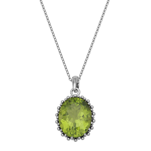 Sterling Silver Genuine Peridot Oval 12x10mm Pendant With Chain Extender