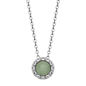 Sterling Silver Genuine Milky Aquamarine Rd 6mm & White Topaz Pendant With Chain Extender