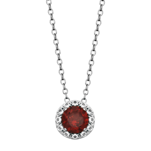 Sterling Silver Genuine Garnet Rd 6mm & White Topaz Pendant With Chain Extender