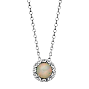 Sterling Silver Genuine Ethiopian Opal Rd 6mm & White Topaz Pendant With Chain Extender