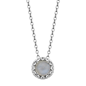 Sterling Silver Blue Rainbow Moonstone & White Topaz Pendant With Chain Extender